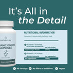 Naturecan Organic Ginger Capsules with nutritional information on a green background