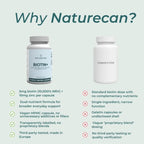 Naturecan supplement bottle with competitor label on a light blue background