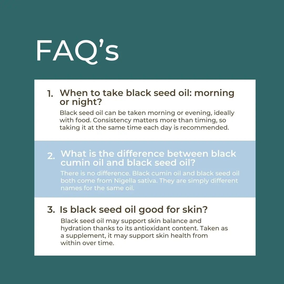 FAQs about black seed oil on a green background