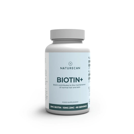 Naturecan Biotin+ supplement bottle on a white background