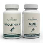 Two supplement bottles labeled 'Urolithin A' and 'NMN' by Naturecan on a white background.