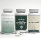 Three supplement bottles labeled 'Naturecan' with different supplement types on a white background.