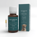 Bottle and box of CBD Oil for Dogs by Naturecan, labeled for large dogs with 3000mg/30ml and 10% strength.