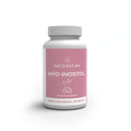 A white bottle of Naturecan Myo-Inositol food supplement with a pink label and a gray cap, shown on a white background with a soft shadow.