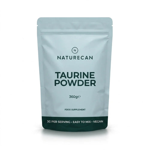 Package of Naturecan Taurine Powder on a white background
