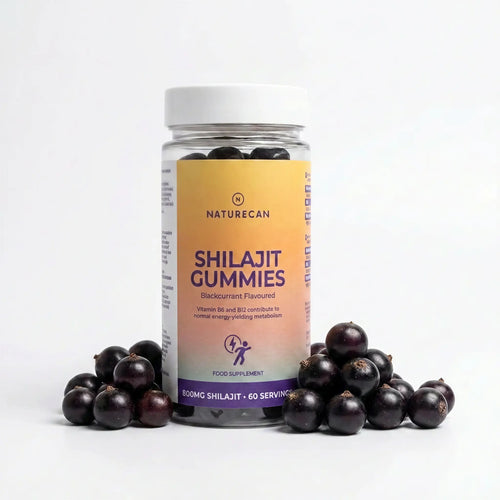 Naturecan Shilajit Gummies bottle with black currants on a white background
